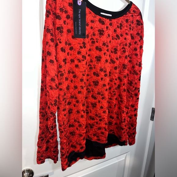NWT Buccho Fallaci Plus Size Women’s Top Scrunch Rose Red/Black Long Sleeve 2XL - Picture 4 of 14